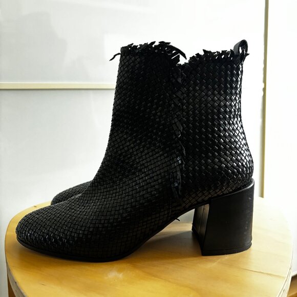 PONS QUINTANA Black Woven Leather Booties - Size 37 - Picture 5 of 8